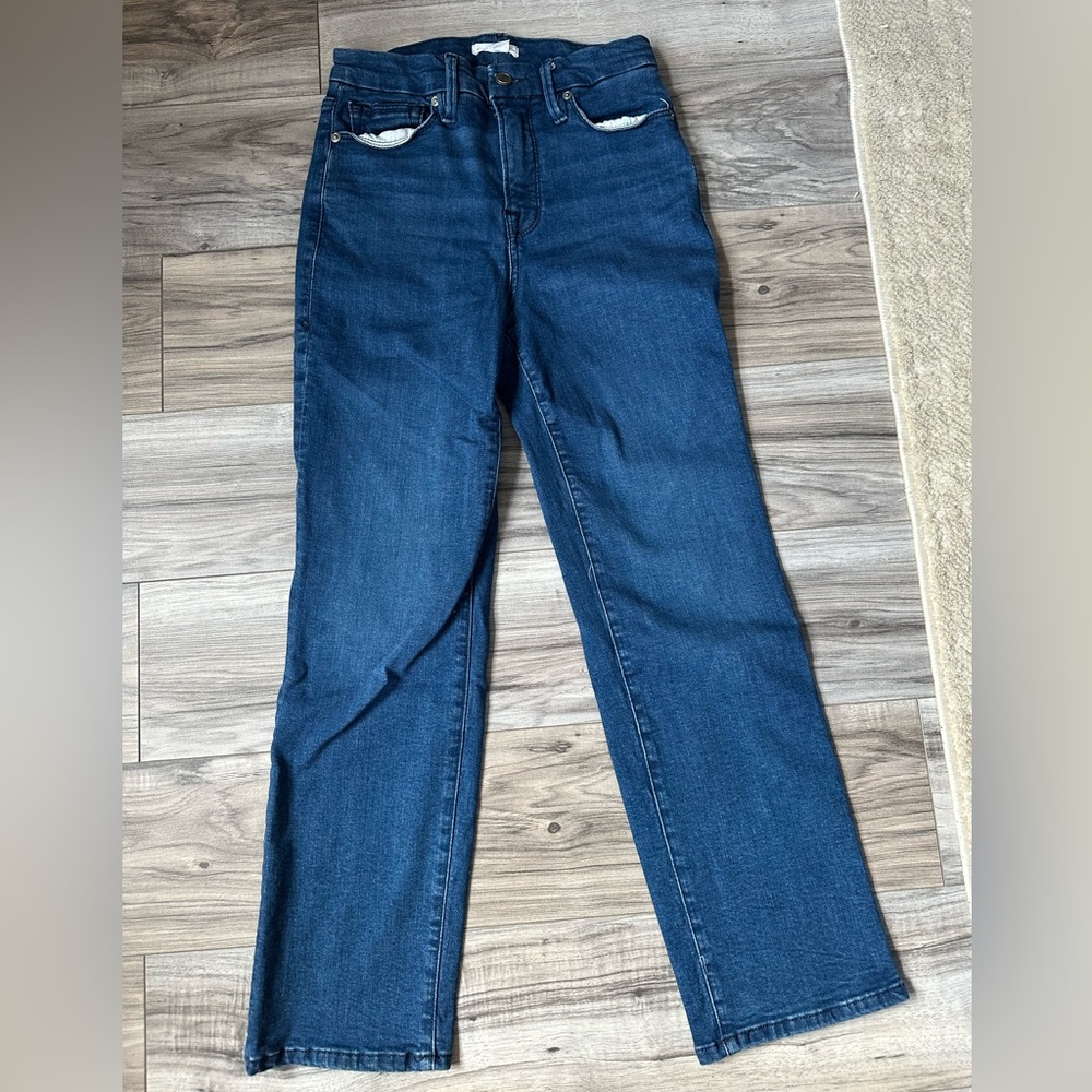Good American Good Petite Dark Blue Straight Leg Jeans Organic Cotton Size 4x27